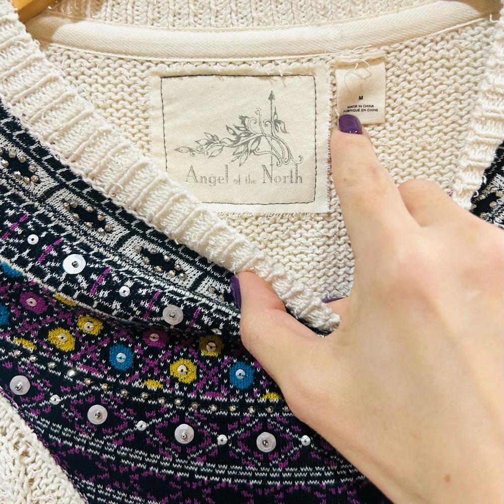VTG Anthropologie Angel of the North Algarve Nordic Folk Cable Knit Sweater Sz M - Picture 11 of 12